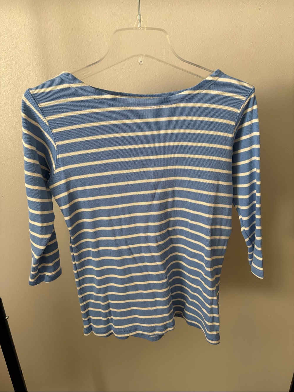 L.L. Bean Blue and White Striped Boatneck Long Sleeve Top